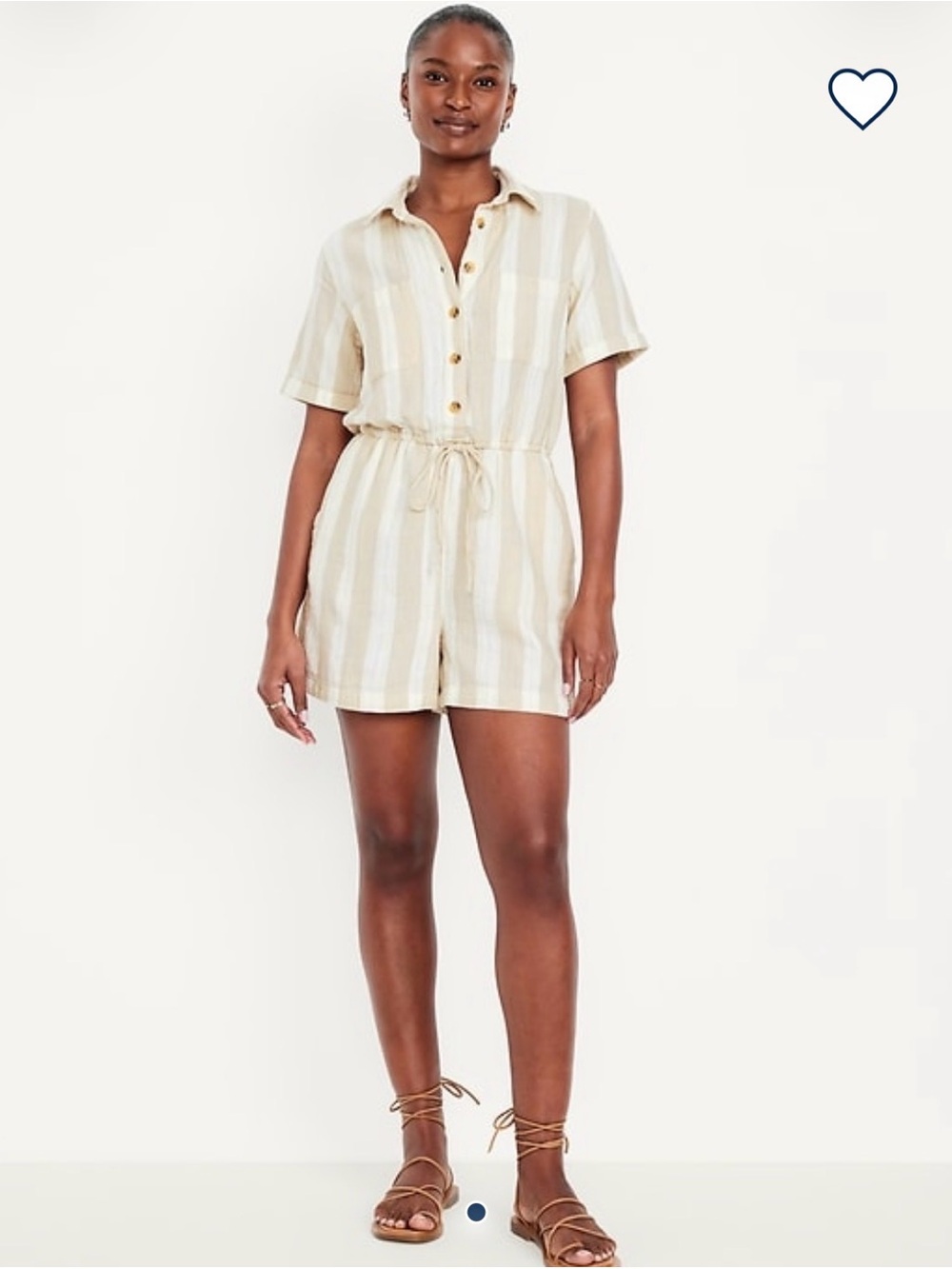 Vertical striped button-down romper